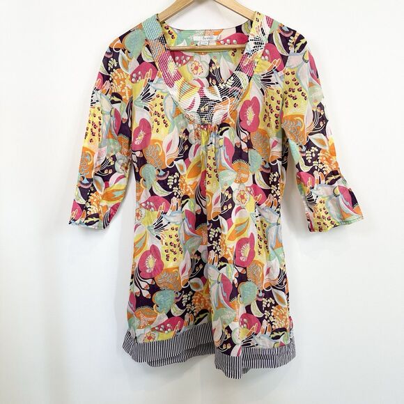 Boden Dress Women’s Size 8 Bright Floral Swim Coverup Cotton Tropical Colorful - Picture 1 of 11
